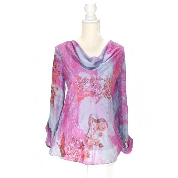 HALE BOB Silk Swirl Draped Embellished Blouse - Picture 3 of 16